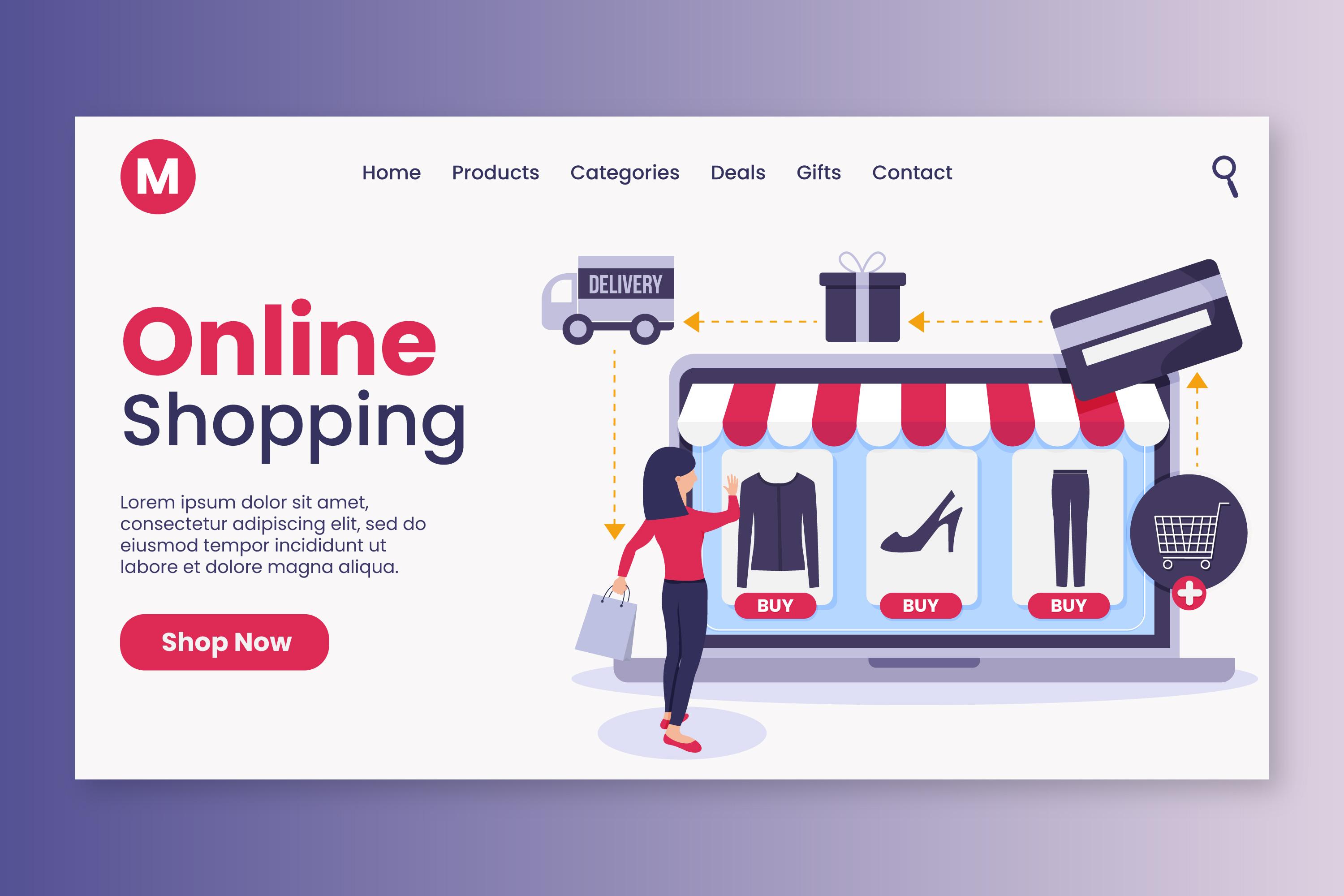Mockup de tienda online con promociones y catalogo